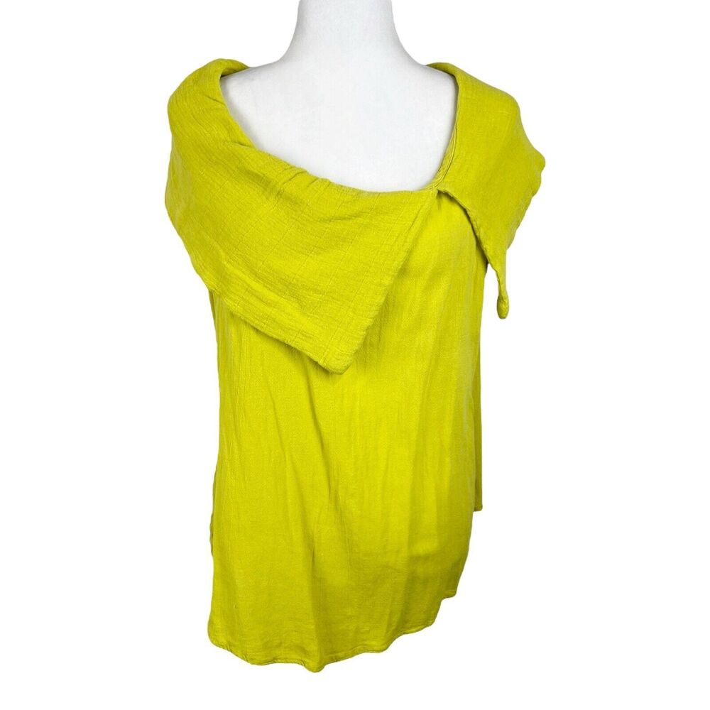 Abaca Blouse Women 2 Yellow Cowl Boat Neck Sleeveless Gauze Cotton Casual Top